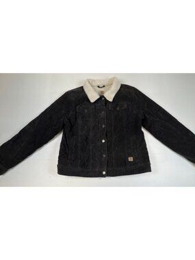 Carhartt Women M 8/10 Sherpa Lined Black Corduroy Trucker Jacket Western Chore
